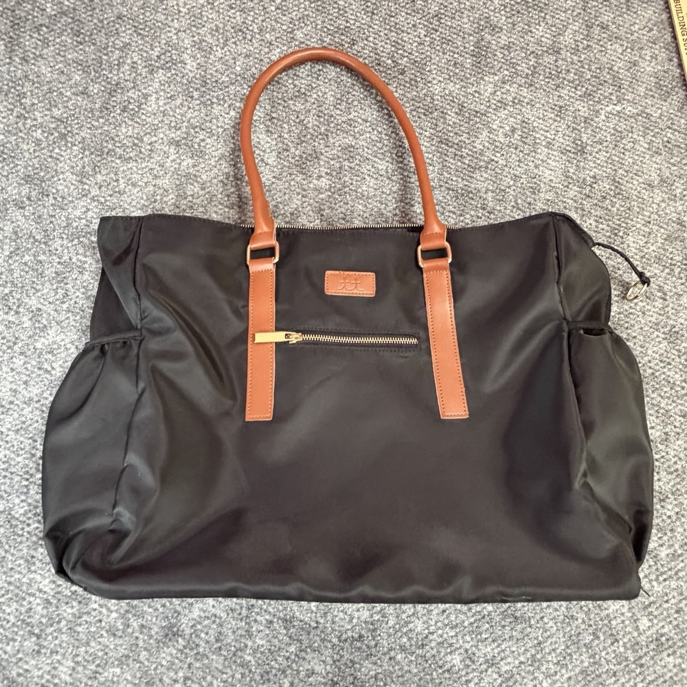The Teacher Tote - Black Bag With Brown Leather Handles - Tote Handbag
